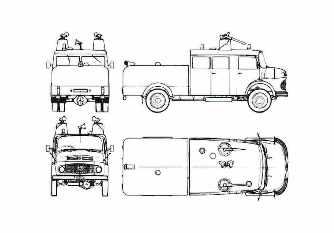 Blueprint Mercedes Benz L1113 Fire Truck 1973 A4 Photo Print