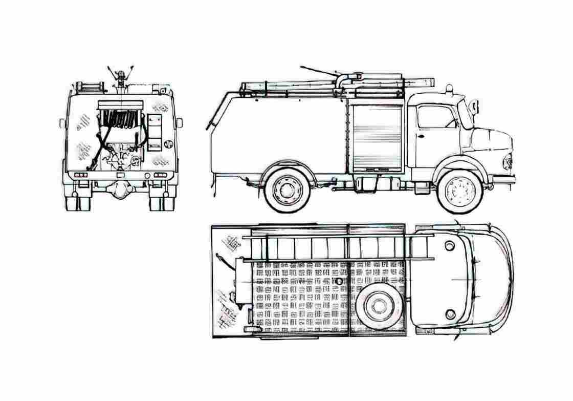 Blueprint Mercedes Benz L1113B Fire Truck 1979 A4 Photo Print