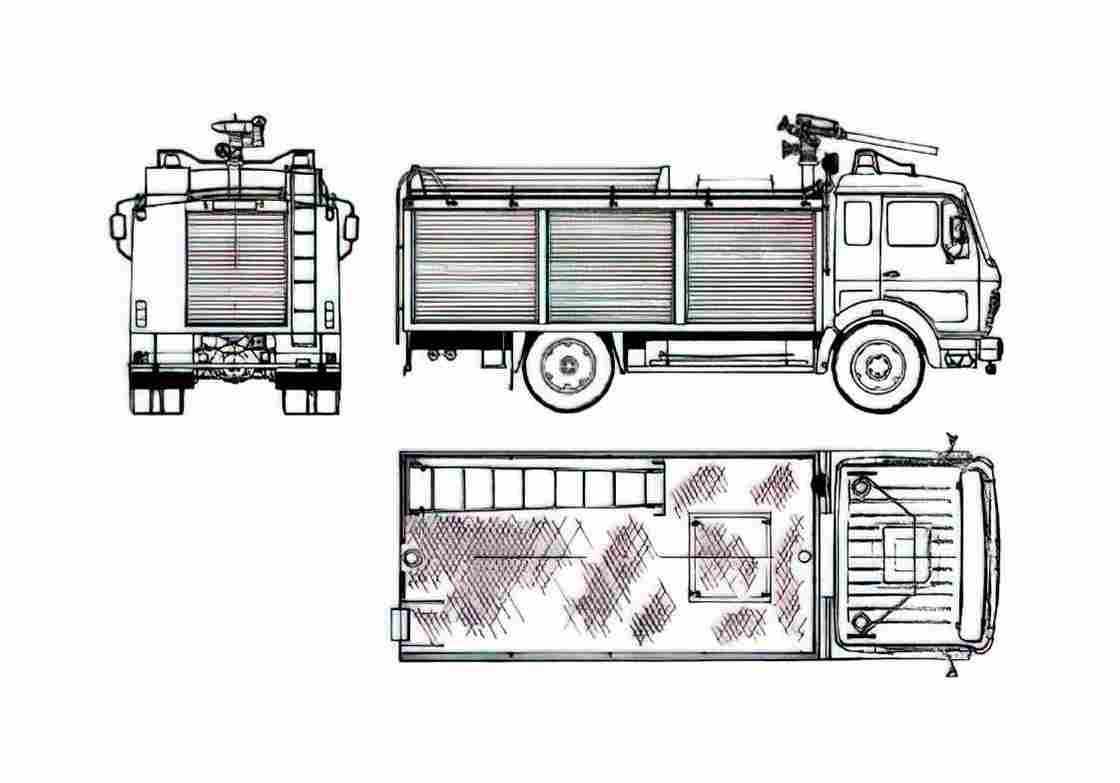 Blueprint Mercedes Benz L1222F 35 Fire Truck 1981 A4 Photo Print