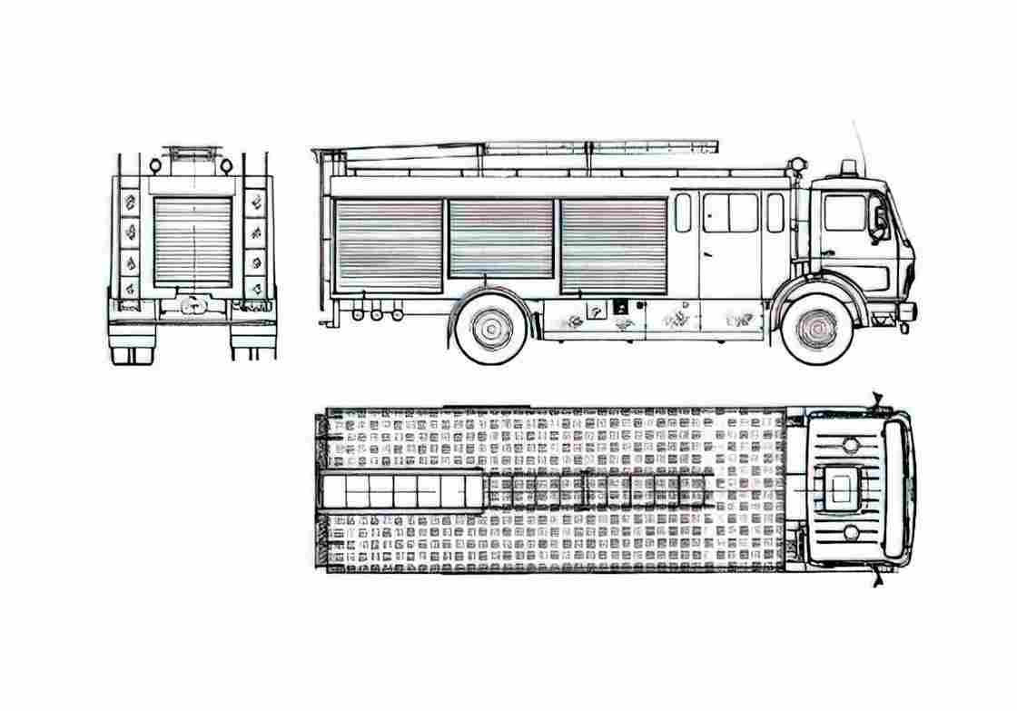 Blueprint Mercedes Benz L1724 Fire Truck 1979 A4 Photo Print