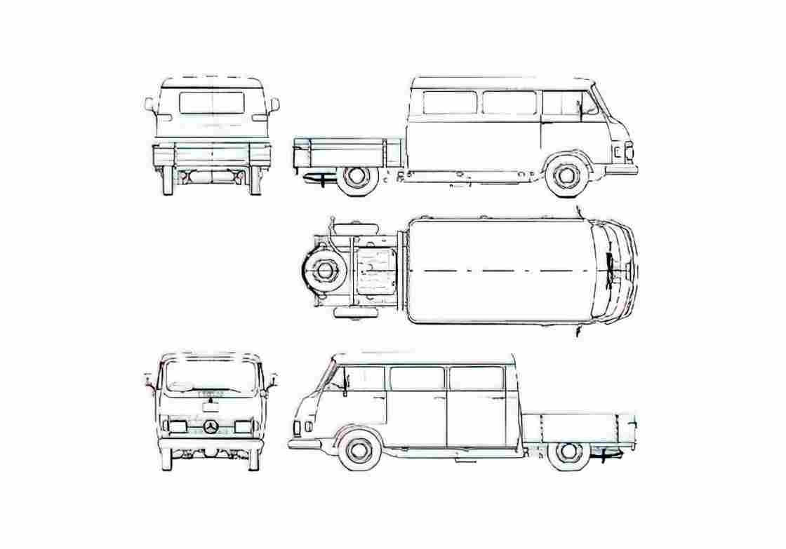 Blueprint Mercedes Benz L206 Pick up 1970 A4 Photo Print