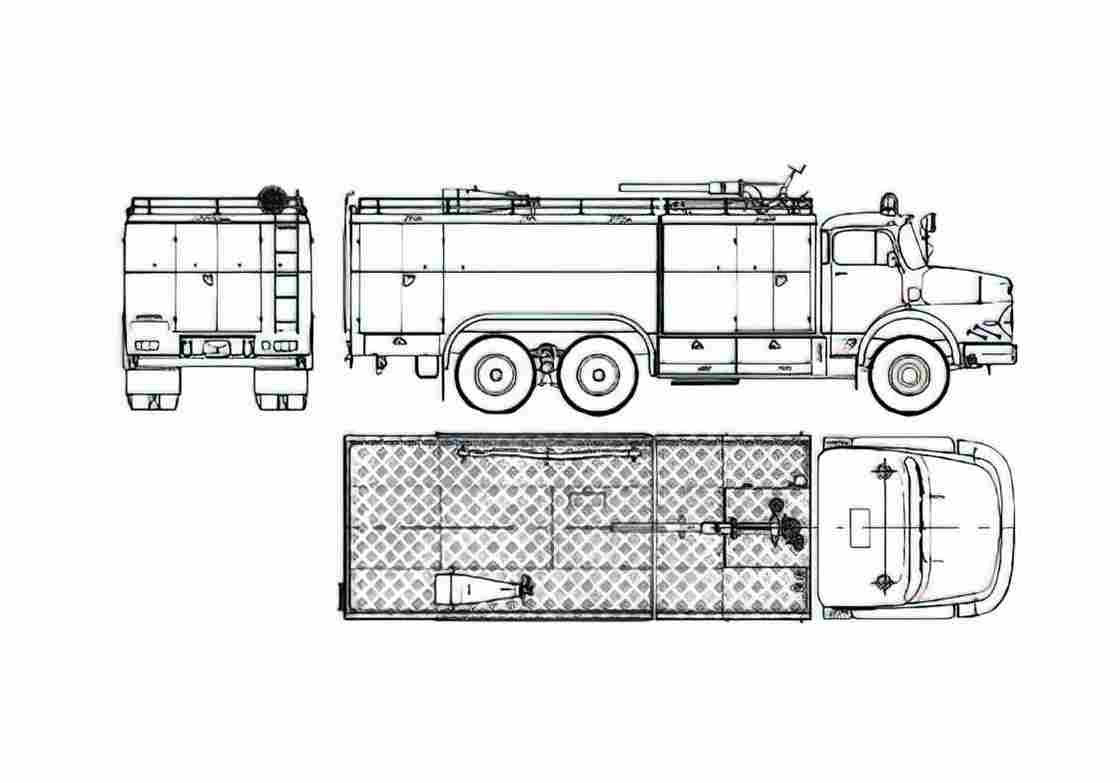 Blueprint Mercedes Benz L2624 6x6 Fire Truck 1973 A4 Photo Print