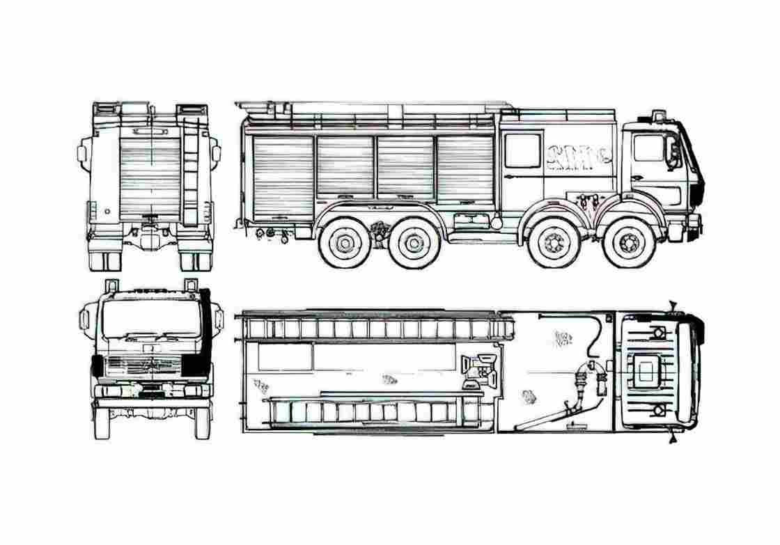 Blueprint Mercedes Benz L2836A 8x6 Fire Truck 1984 A4 Photo Print