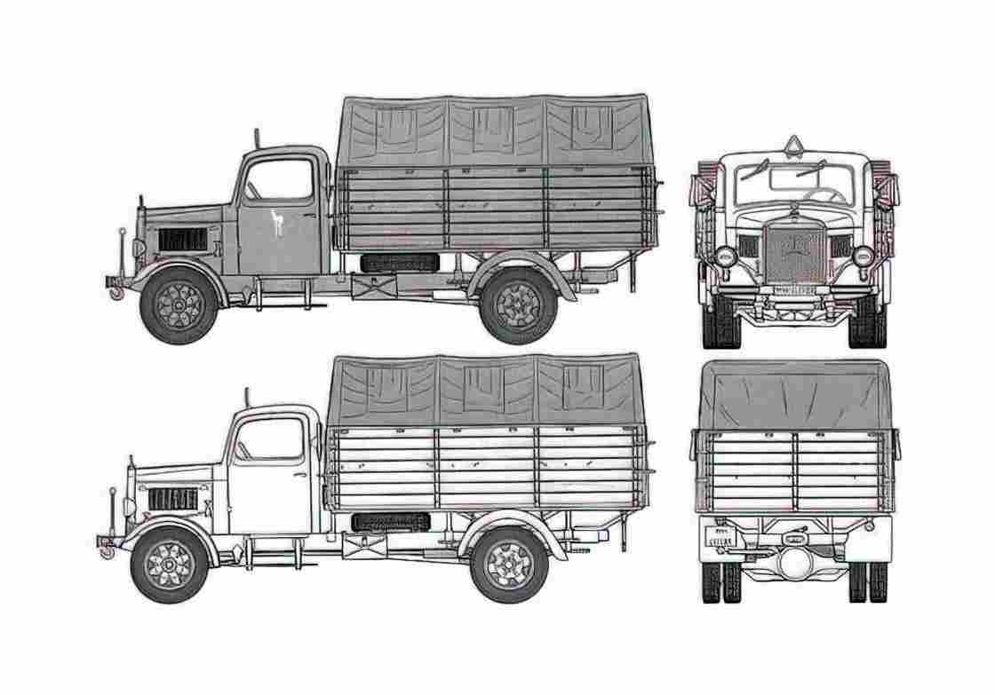 Blueprint Mercedes Benz L3000 Truck 1944 A4 Photo Print
