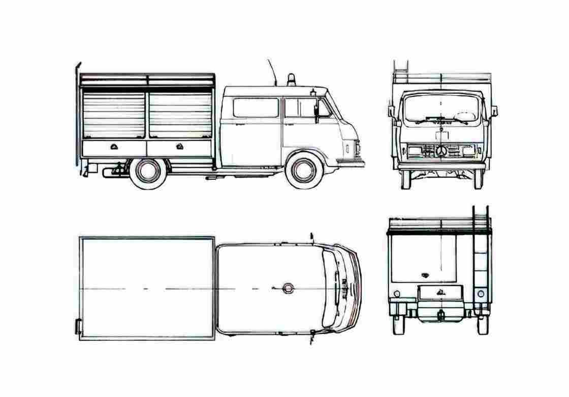 Blueprint Mercedes Benz L307 Fire Truck 1975 A4 Photo Print
