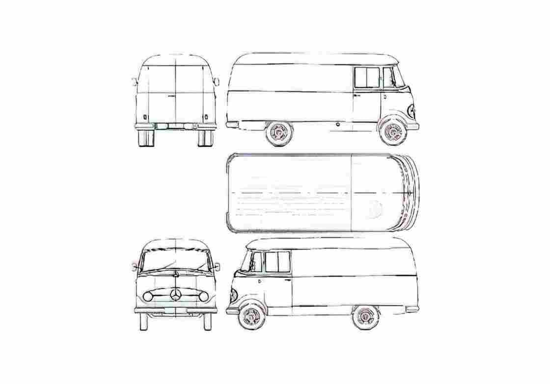 Blueprint Mercedes Benz L319 Van 1956 A4 Photo Print
