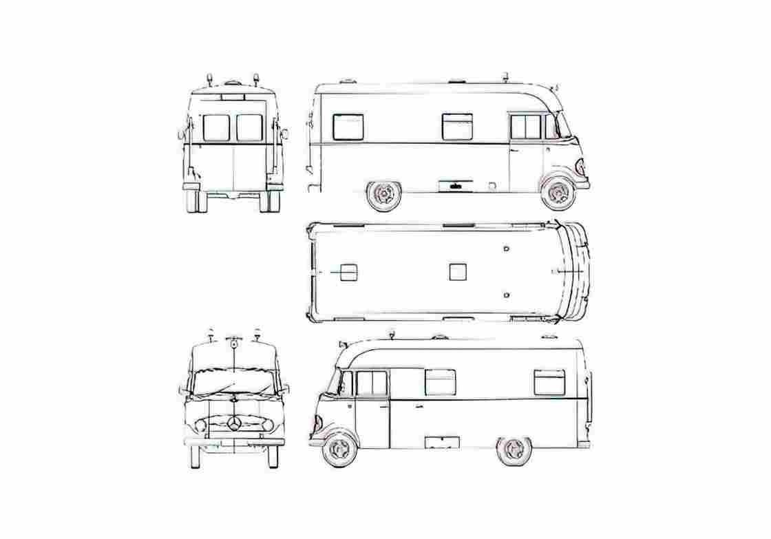 Blueprint Mercedes Benz L319D Fire Van 1960 A4 Photo Print