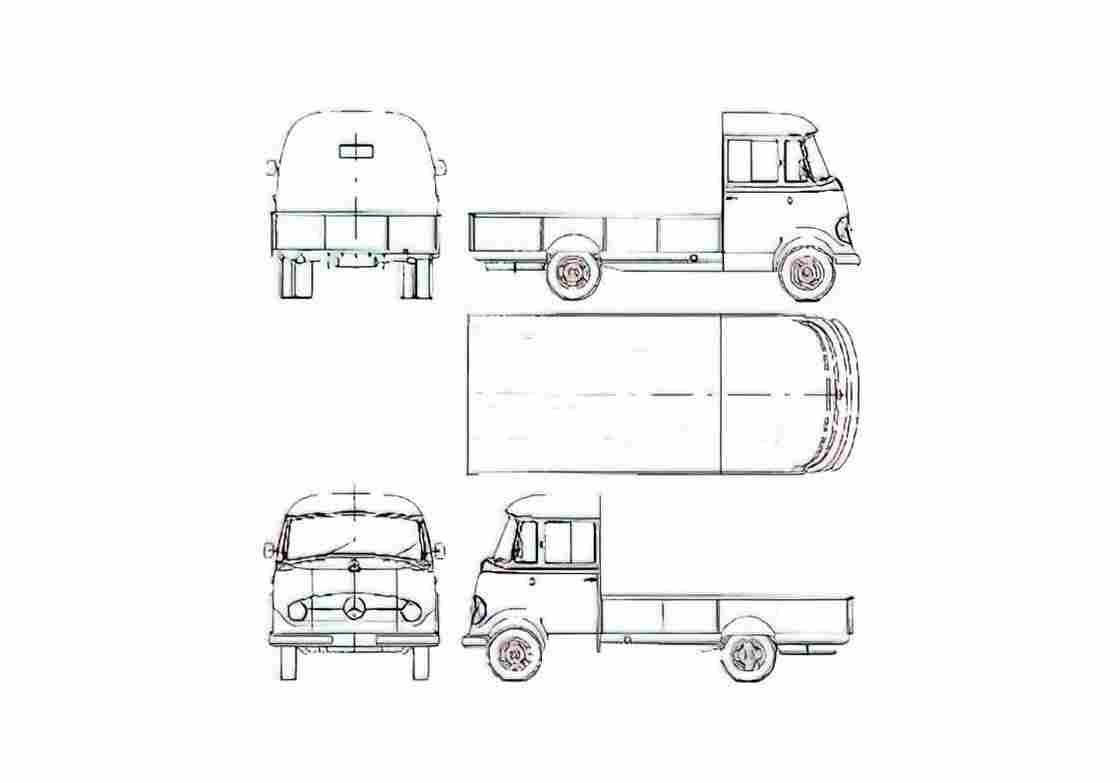 Blueprint Mercedes Benz L319D Pick up 1958 A4 Photo Print