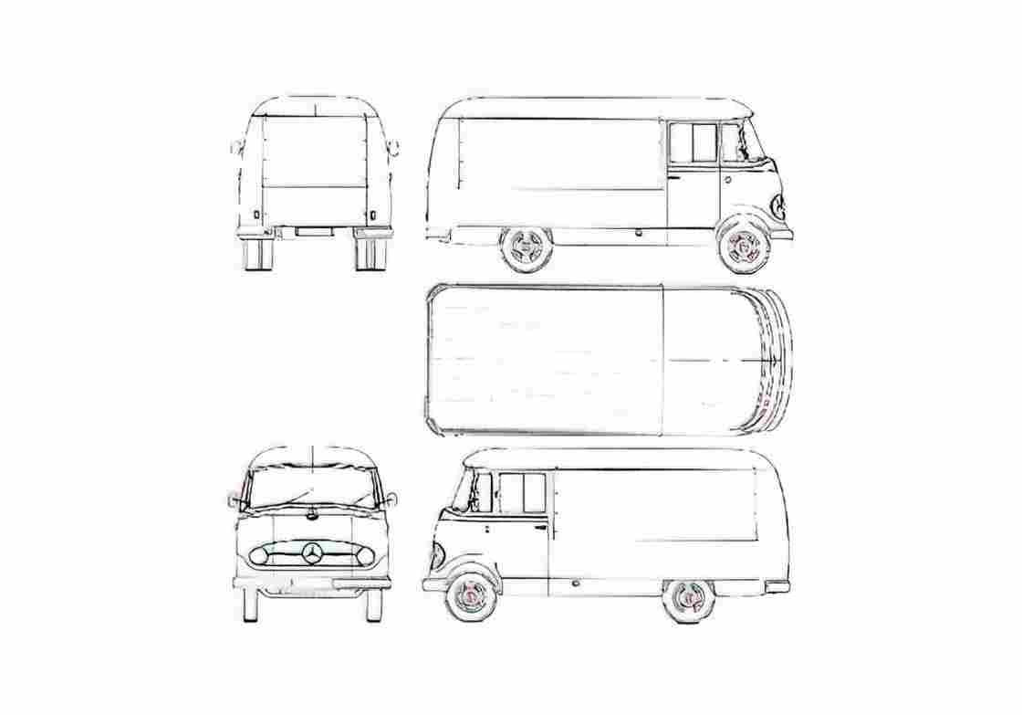 Blueprint Mercedes Benz L319D Van 1957 A4 Photo Print