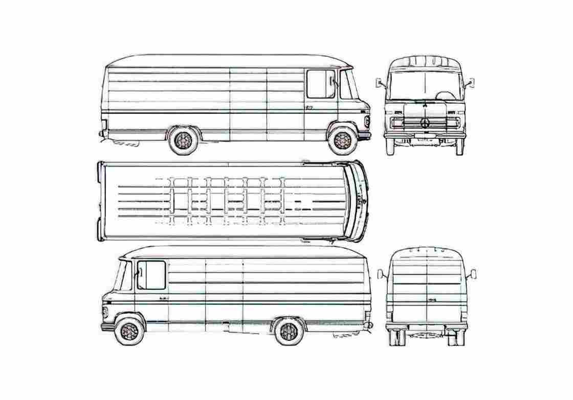 Blueprint Mercedes Benz L508 LWB Van 1975 A4 Photo Print