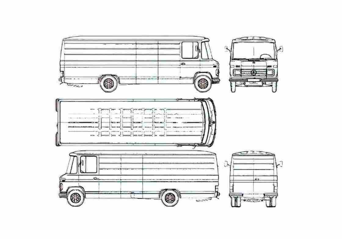 Blueprint Mercedes Benz L508 MWB Van 1975 A4 Photo Print