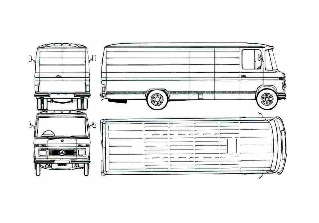 Blueprint Mercedes Benz L508 SWB Van 1975 A4 Photo Print