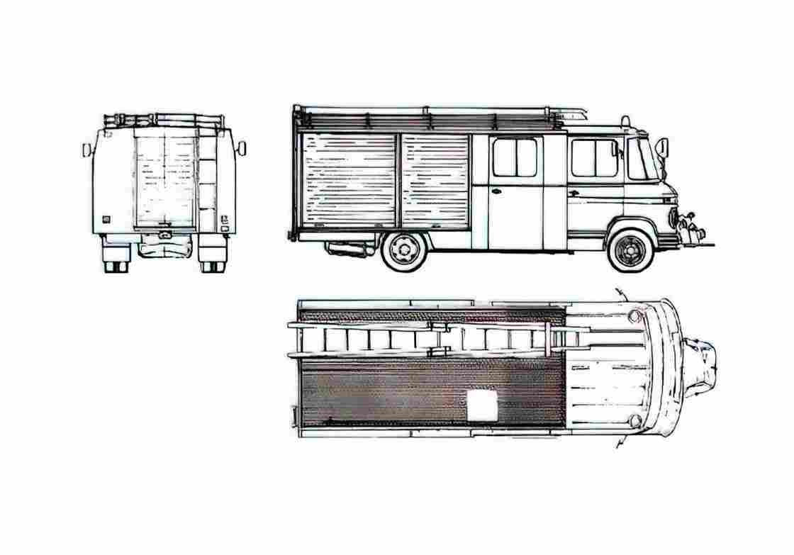 Blueprint Mercedes Benz L608 Fire Truck 1976 A4 Photo Print