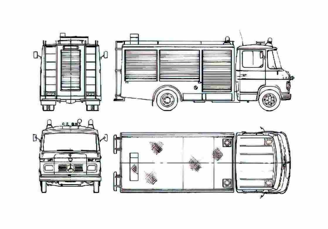 Blueprint Mercedes Benz L608D Fire Truck 1978 A4 Photo Print