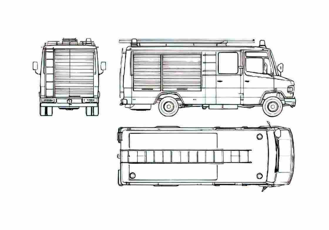 Blueprint Mercedes Benz L809D Fire Truck 1988 A4 Photo Print