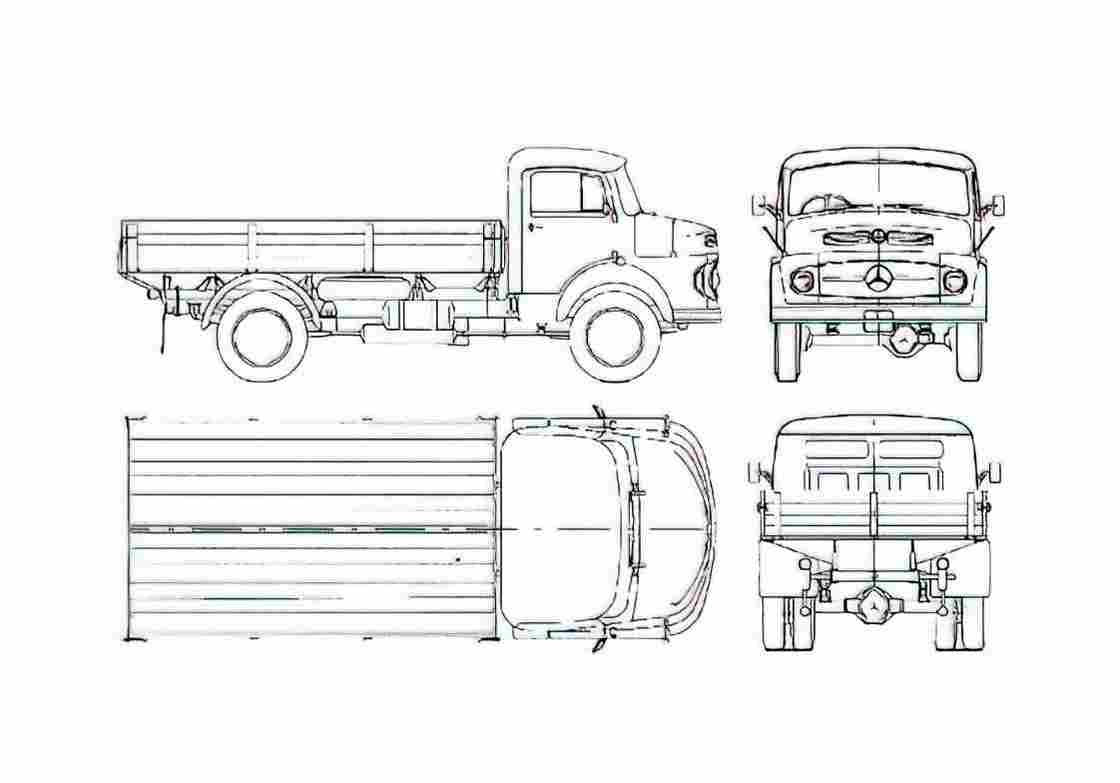 Blueprint Mercedes Benz LA710 Truck 1960 A4 Photo Print