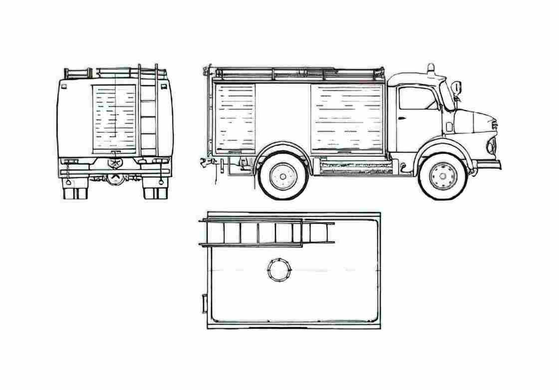 Blueprint Mercedes Benz LA911 32 Fire Truck 1974 A4 Photo Print