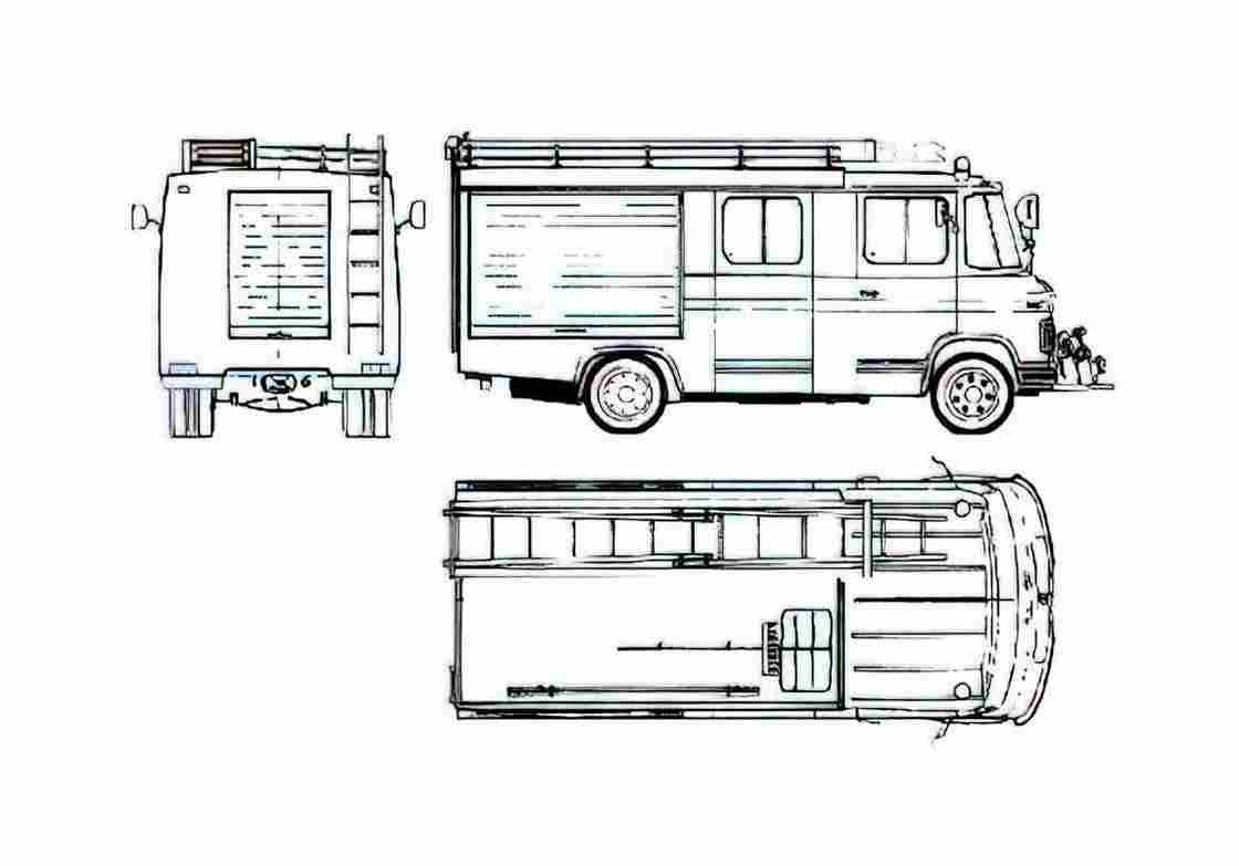 Blueprint Mercedes Benz LF409 Fire Truck 1976 A4 Photo Print