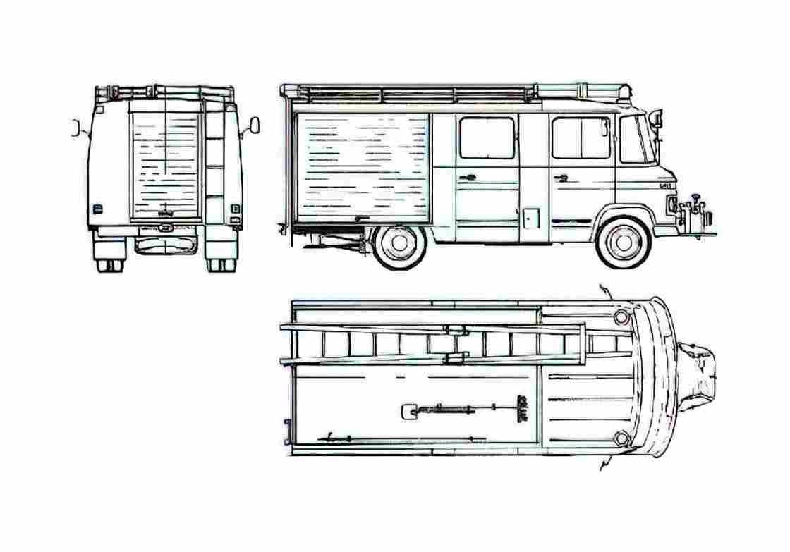 Blueprint Mercedes Benz LF508D Fire Truck 1976 A4 Photo Print