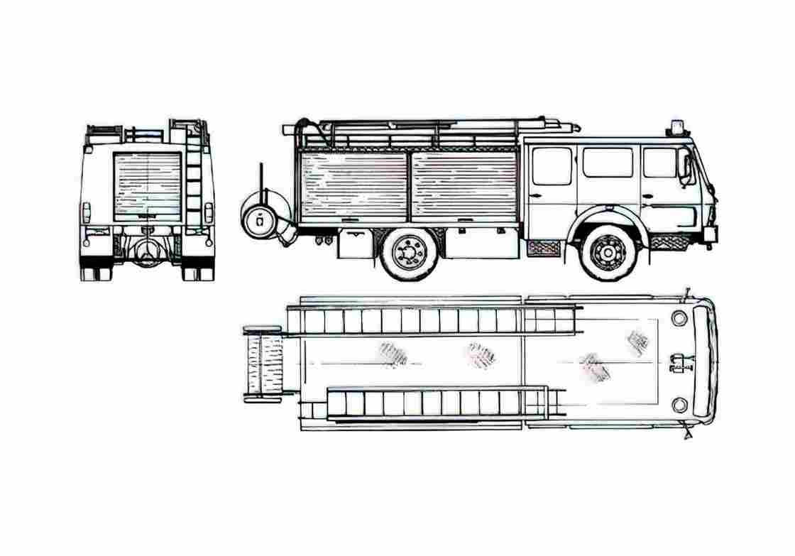 Blueprint Mercedes Benz LH Fire Truck 1984 A4 Photo Print
