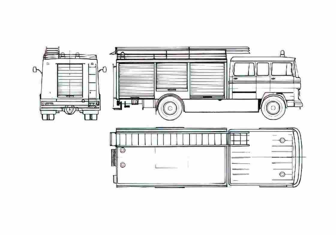 Blueprint Mercedes Benz LP1319 Fire Truck 1972 A4 Photo Print