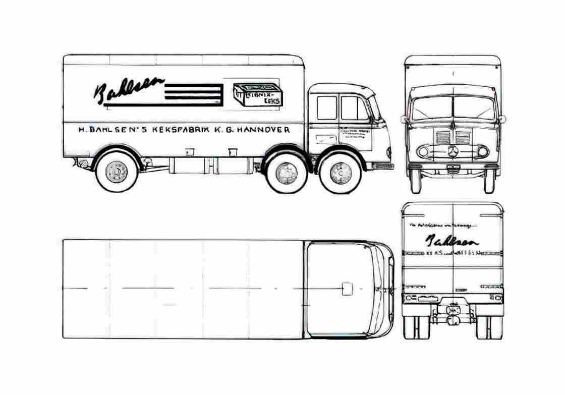 Blueprint Mercedes Benz LP333 Truck 1963 A4 Photo Print