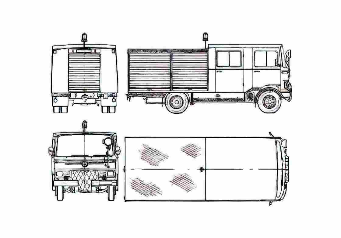 Blueprint Mercedes Benz LP608 Fire Truck 1970 A4 Photo Print