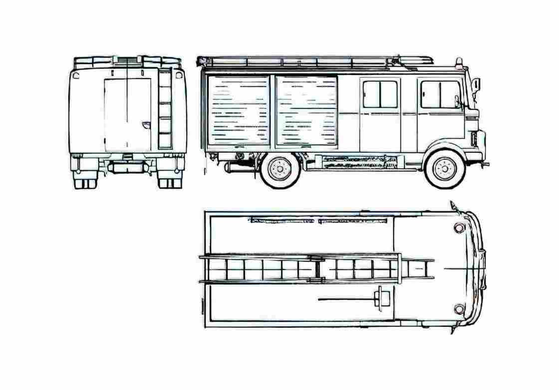 Blueprint Mercedes Benz LP608 Fire Truck 1977 A4 Photo Print