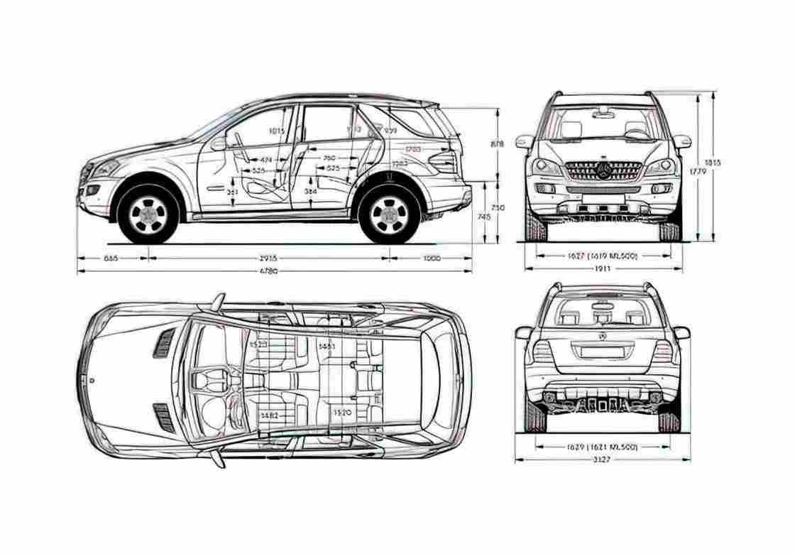 Blueprint Mercedes Benz M Class W164 SUV 2005 A4 Photo Print