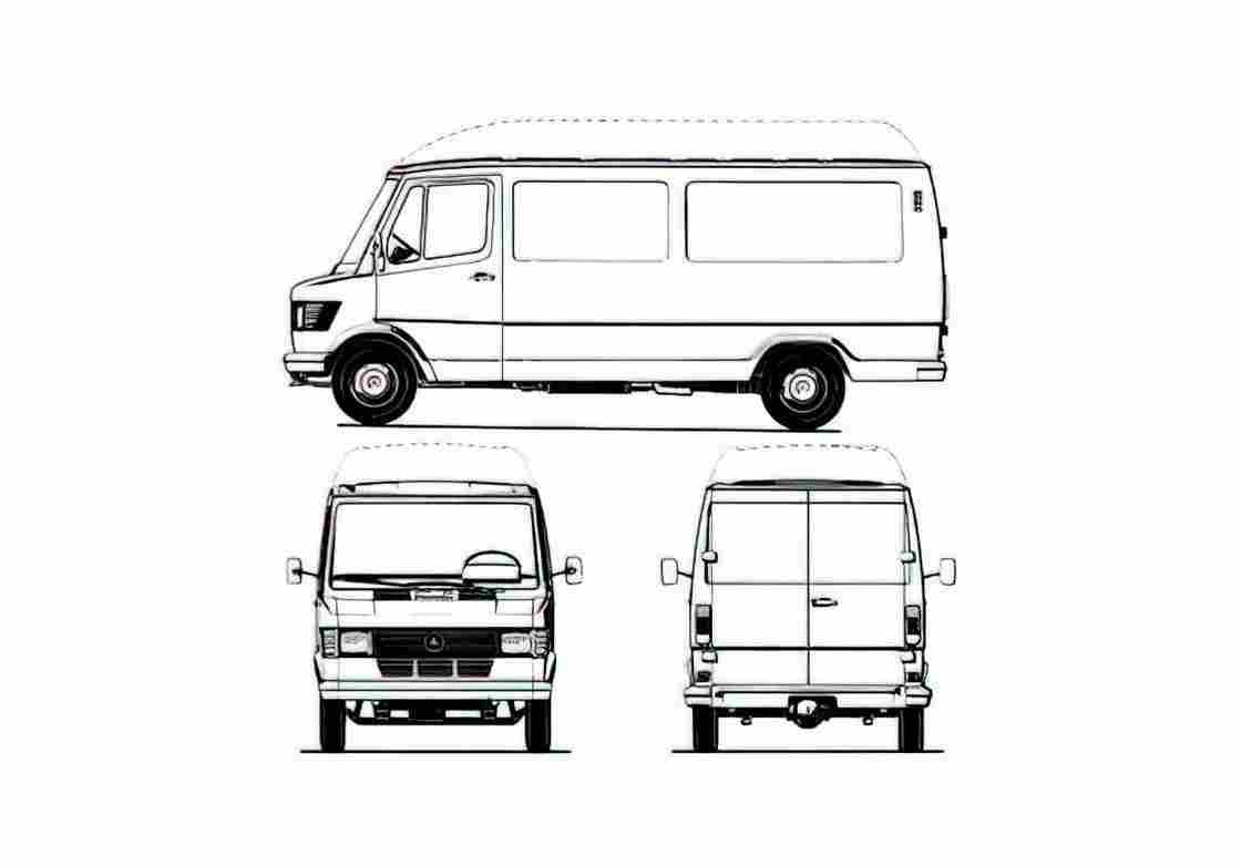 Blueprint Mercedes Benz M207D Van 1997 A4 Photo Print