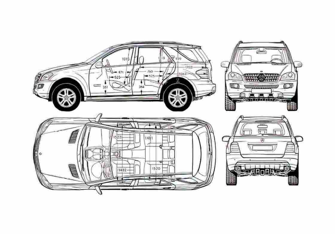 Blueprint Mercedes Benz ML SUV 2005 A4 Photo Print