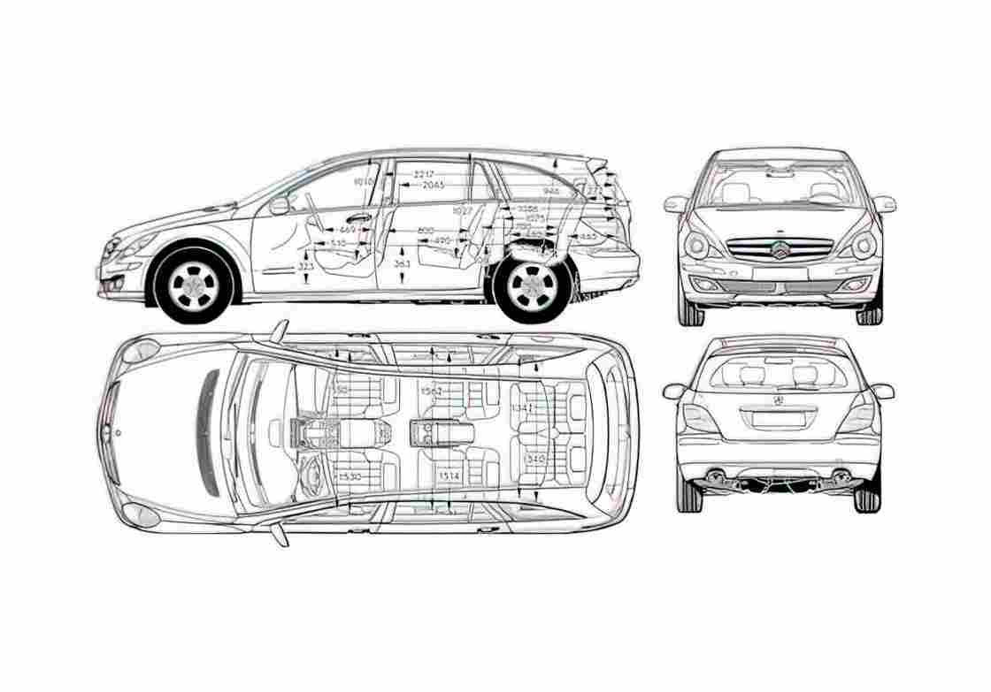 Blueprint Mercedes Benz R Class LWB SUV 2006 A4 Photo Print