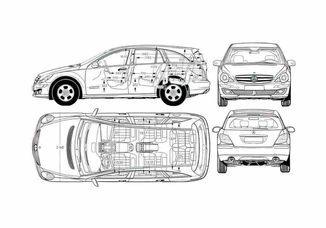 Blueprint Mercedes Benz R SWB Wagon 2006 A4 Photo Print