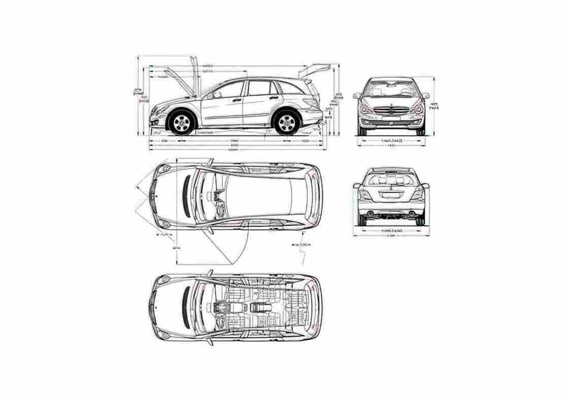 Blueprint Mercedes Benz R class SUV 2005 A4 Photo Print