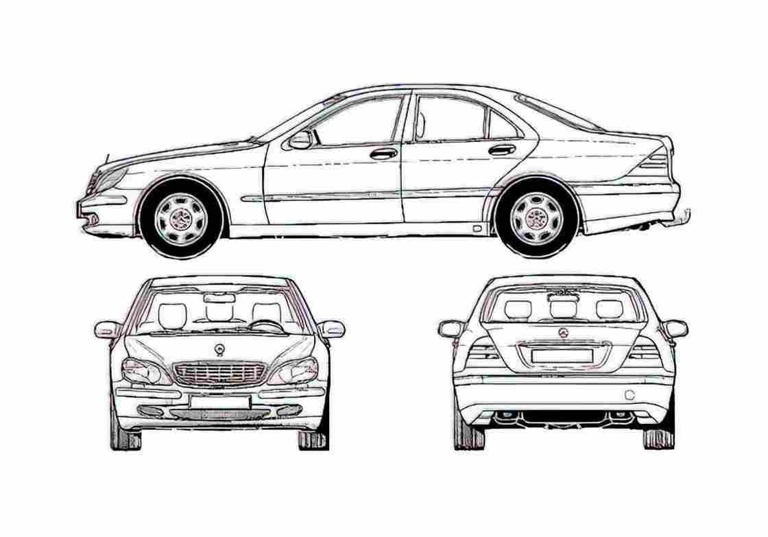 Blueprint Mercedes Benz S 500 Sedan 2001 A4 Photo Print