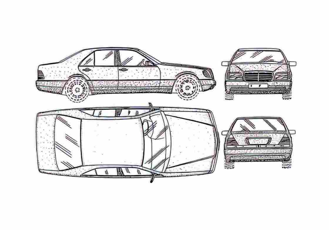Blueprint Mercedes Benz S 600 Sedan 1991 A4 Photo Print