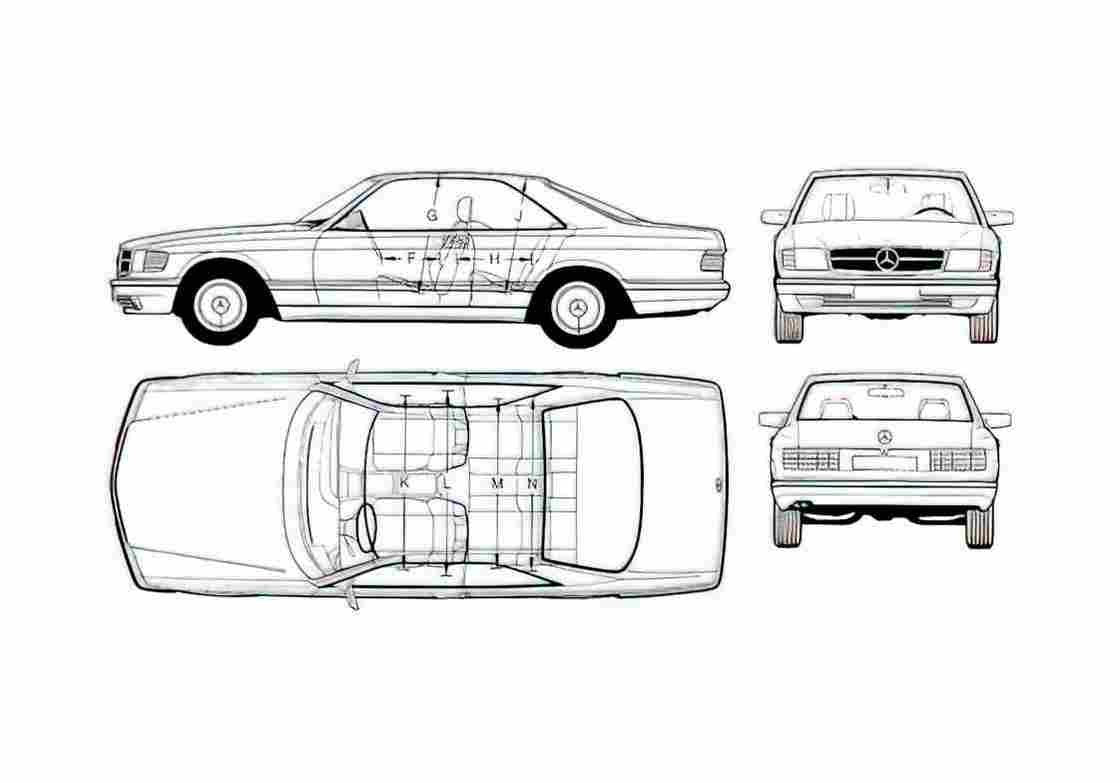Blueprint Mercedes Benz S Class C126 560 SEC Coupe 1985 A4 Photo Print