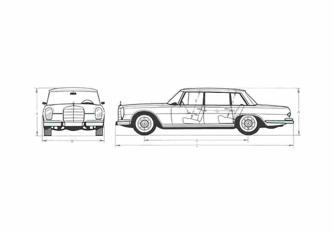 Blueprint Mercedes Benz S Class W108 600 Limousine 1965 A4 Photo Print