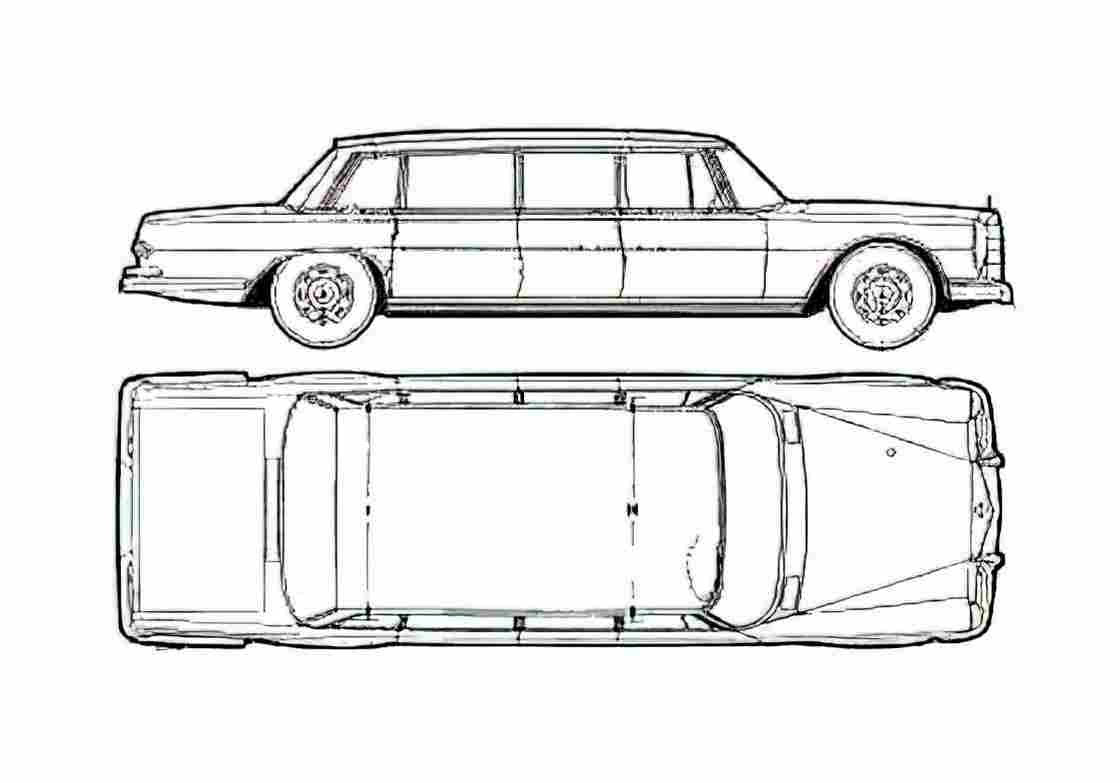 Blueprint Mercedes Benz S Class W108 S600 LWB Limousine 1965 A4 Photo Print