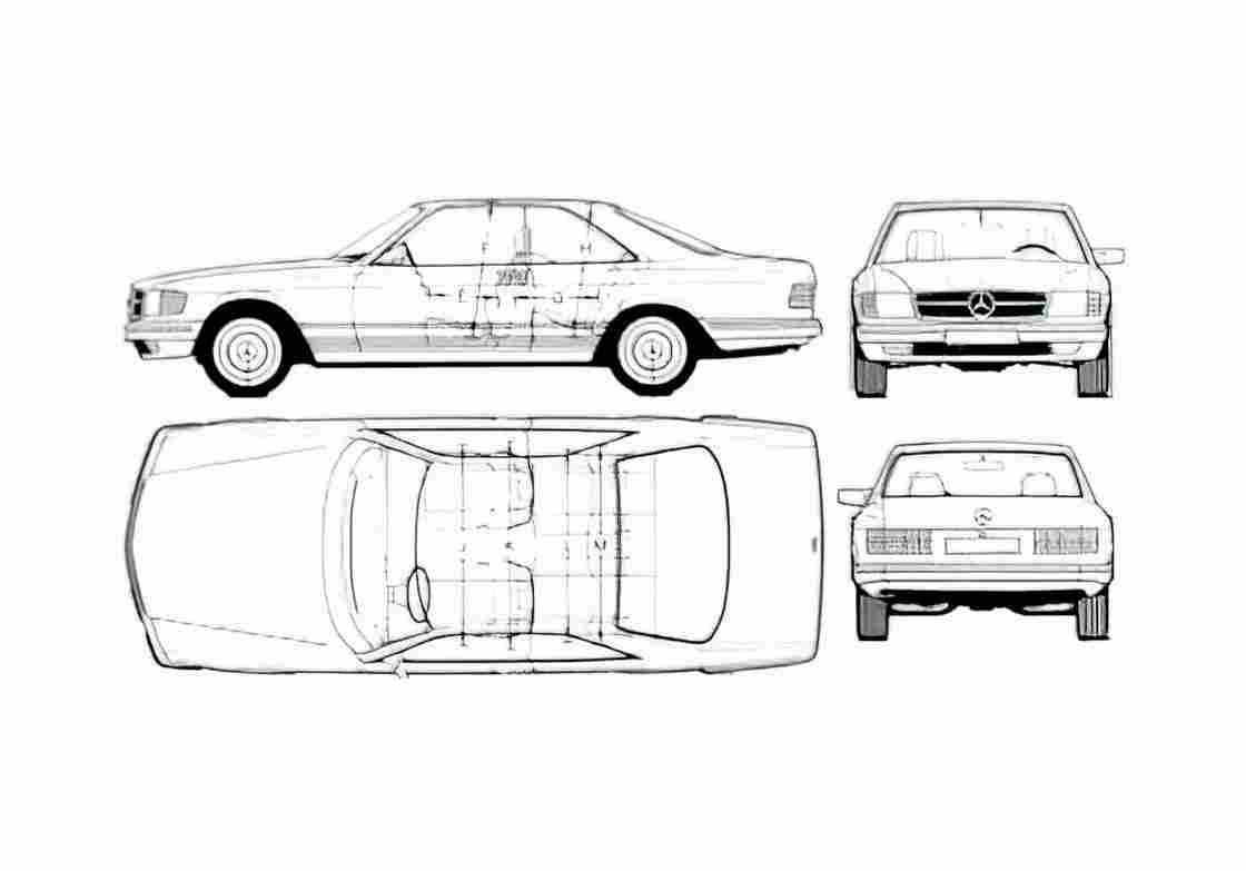 Blueprint Mercedes Benz S Class W126 500 SEC Coupe 1986 A4 Photo Print