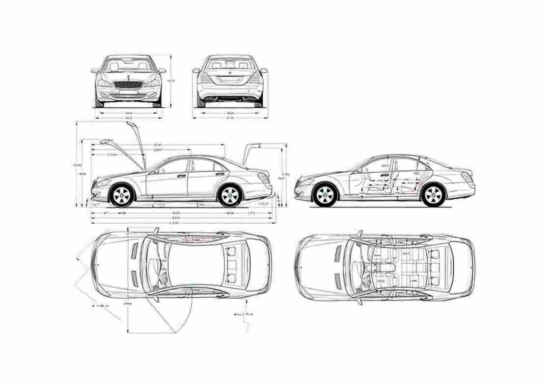 Blueprint Mercedes Benz S Class W221 Sedan 2006 A4 Photo Print