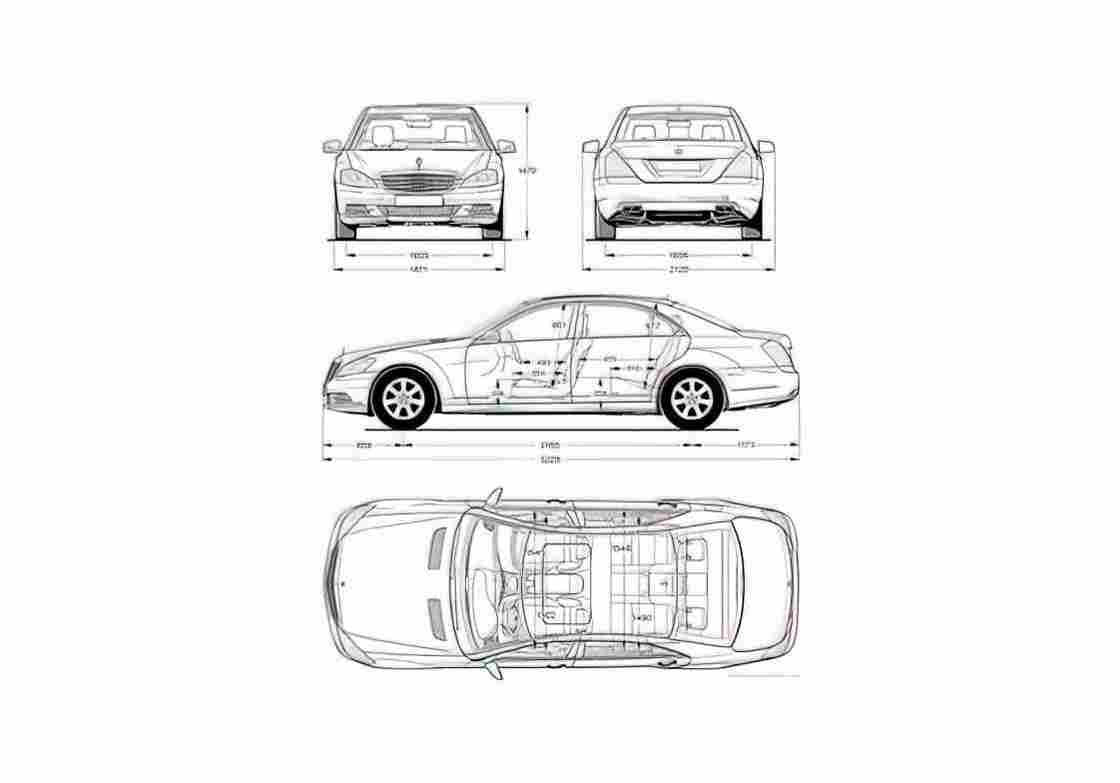Blueprint Mercedes Benz S Class W221 Sedan 2010 A4 Photo Print