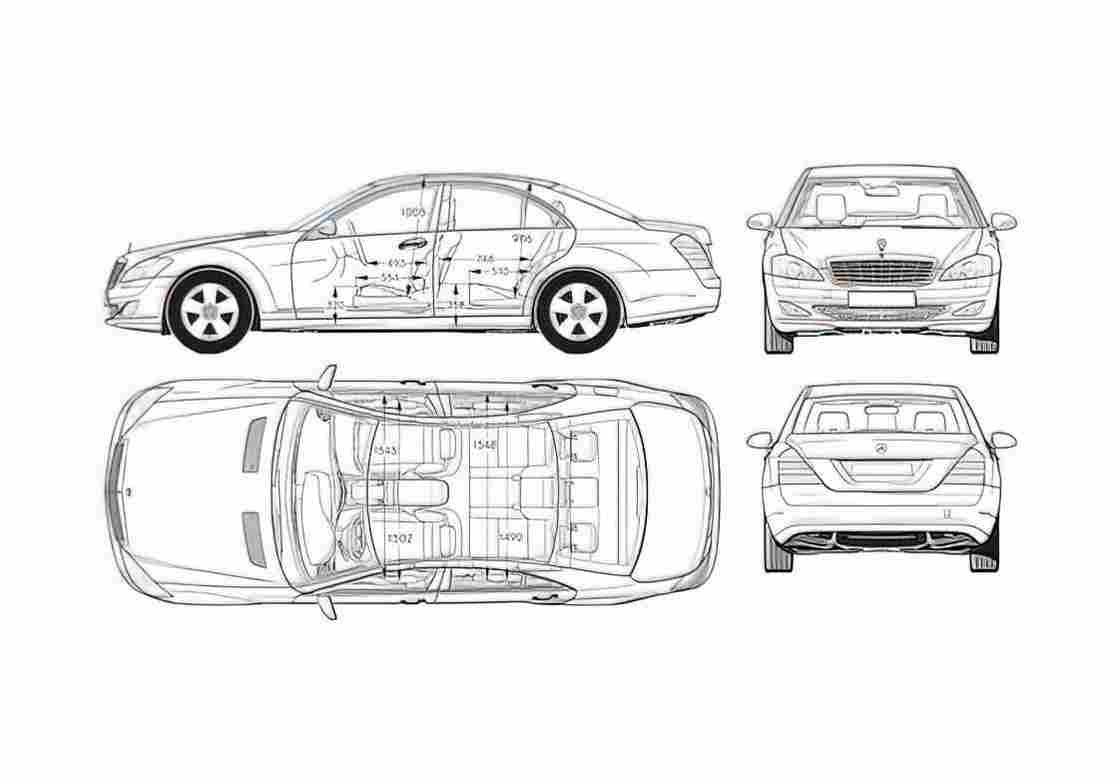 Blueprint Mercedes Benz S Sedan 2006 A4 Photo Print
