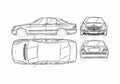 Blueprint Mercedes Benz S Sedan A4 Photo Print