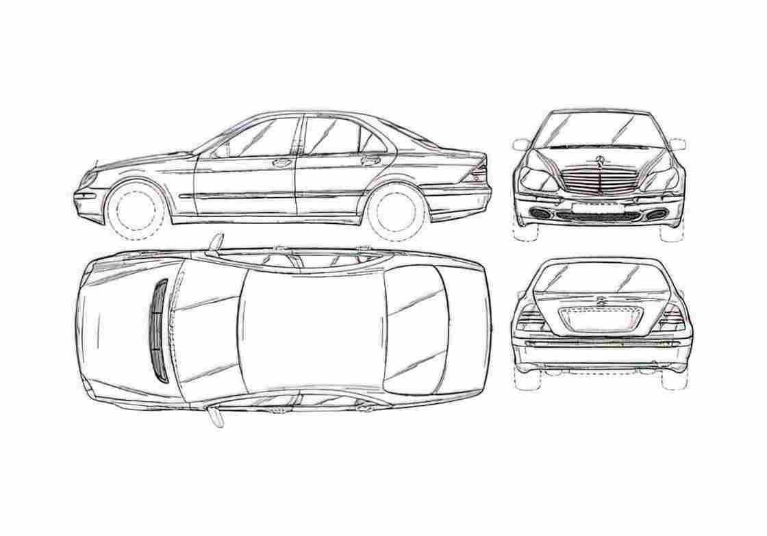 Blueprint Mercedes Benz S Sedan A4 Photo Print