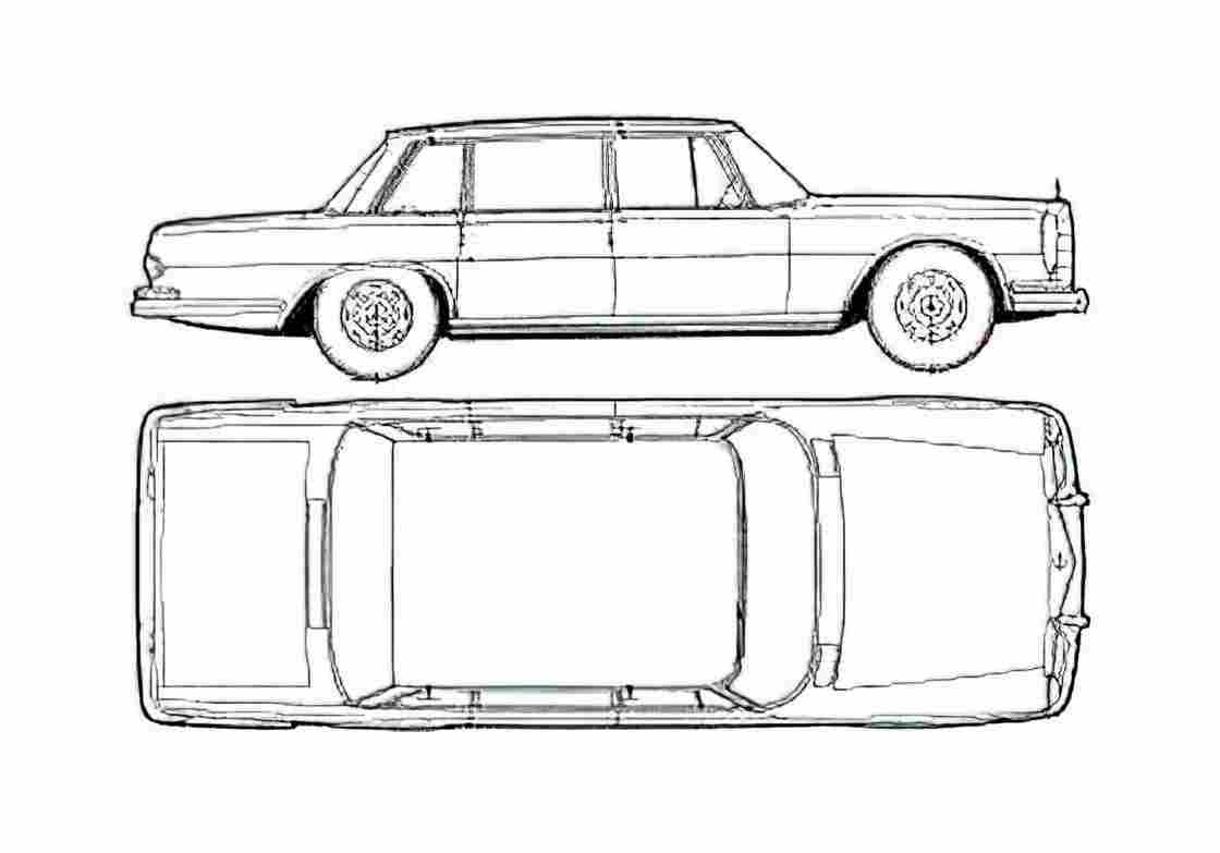 Blueprint Mercedes Benz S class W100 600 Limousine 1965 A4 Photo Print