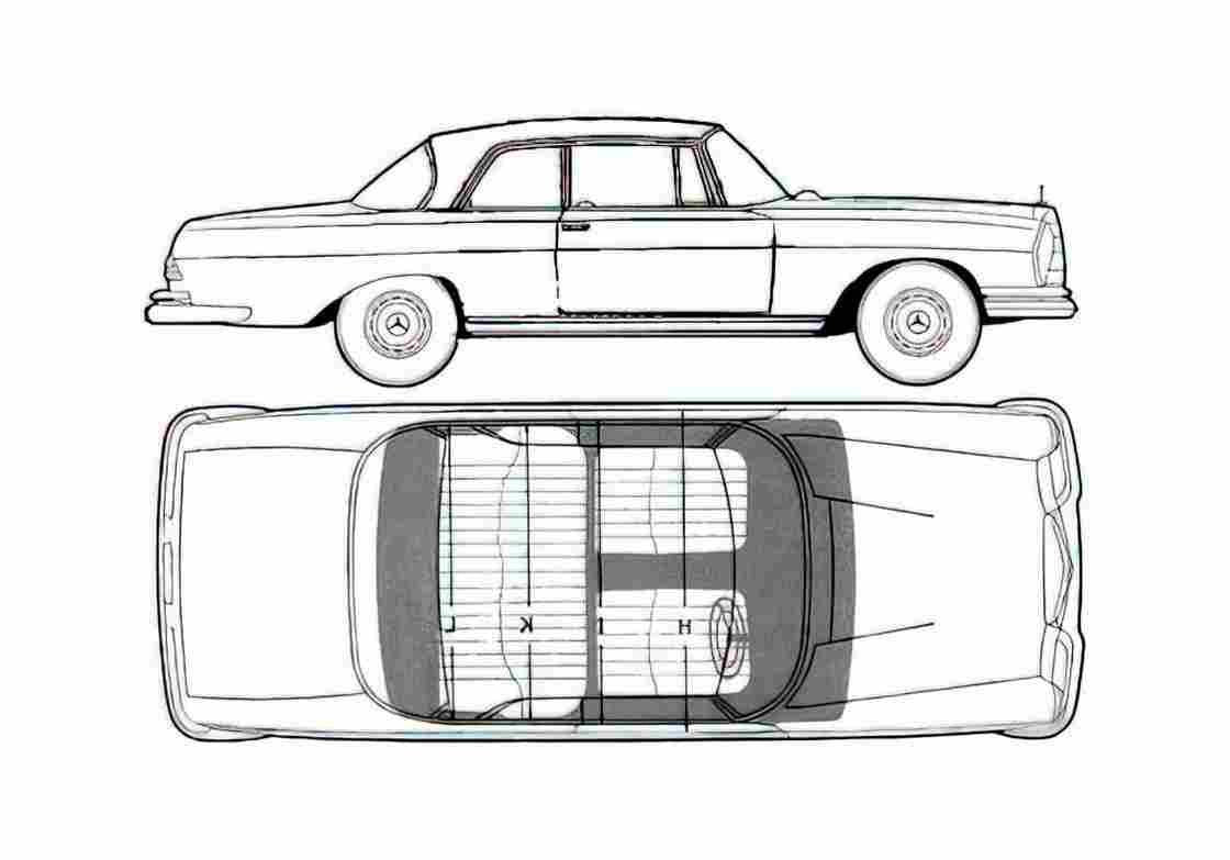 Blueprint Mercedes Benz SE class W111 300SE Coupe 1962 A4 Photo Print