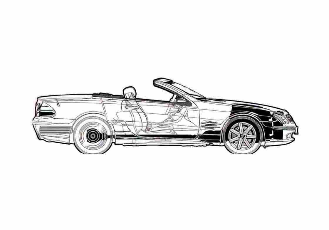 Blueprint Mercedes Benz SL 500 Cabriolet 2003 A4 Photo Print