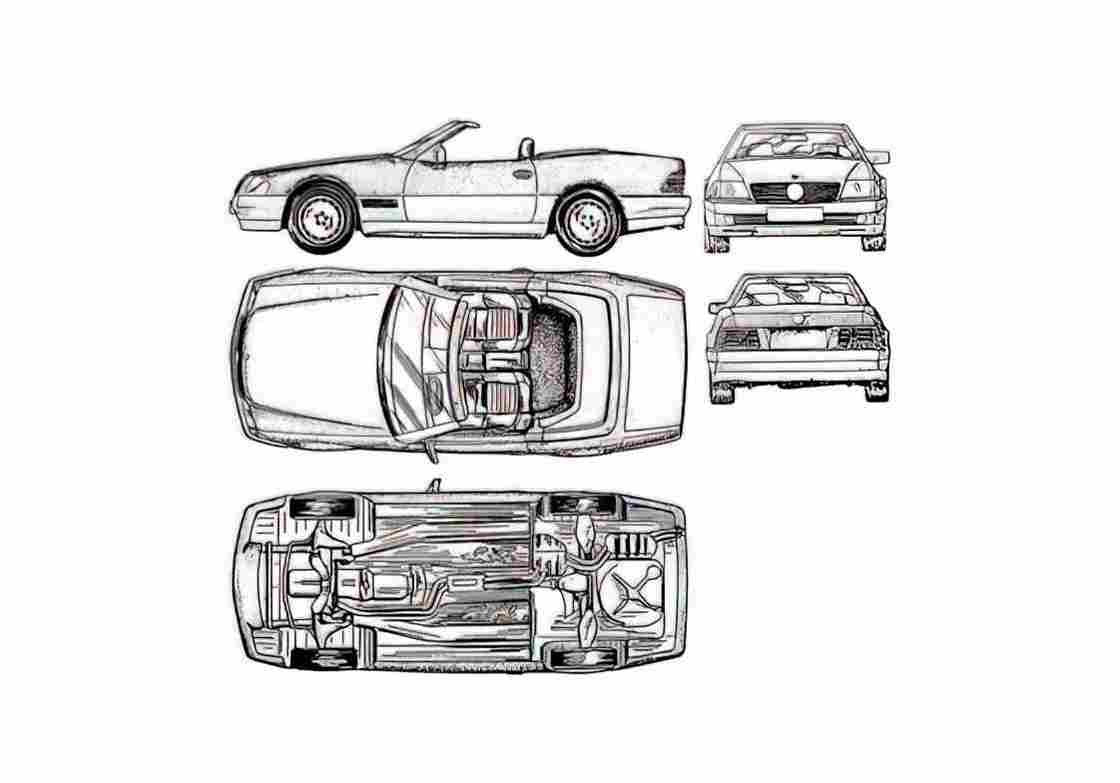Blueprint Mercedes Benz SL 600 Cabriolet 1971 A4 Photo Print