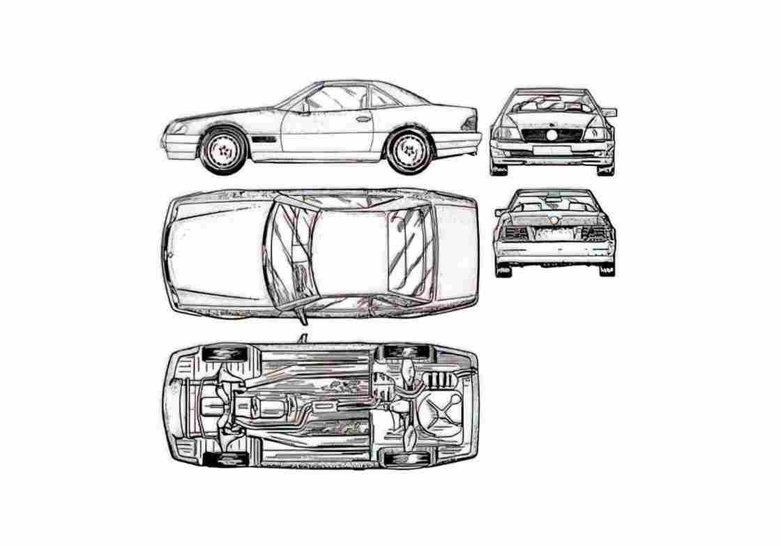 Blueprint Mercedes Benz SL 600 Coupe 1971 A4 Photo Print